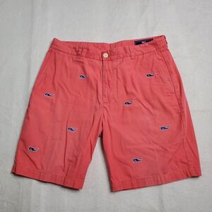 Vineyard Vines Mens Breaker Shorts Pink Whale Embroidered Chino Preppy Size 34